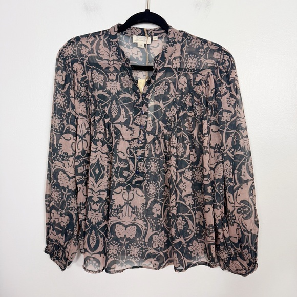 Anthropologie Let Me Be Sheer Henley Shirt NWT size extra small - Picture 3 of 8